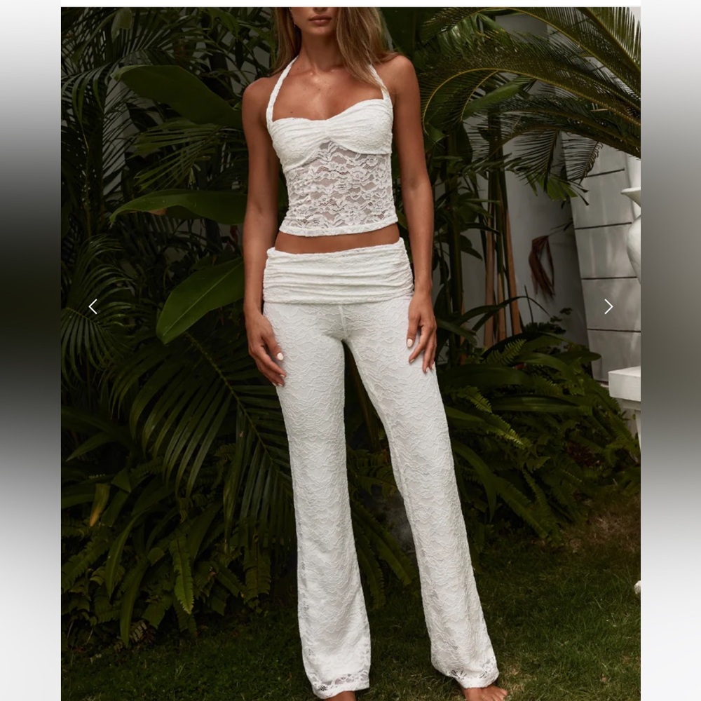RUNAWAY THE LABEL WHITE LACE PANT SET